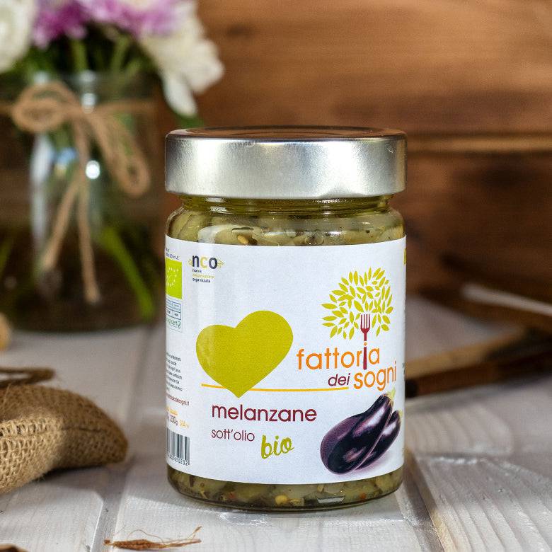 Melanzana sottolio a filetti biologica in barattolo di vetro da 315g "Fattoria dei sogni" - La Bottega di Fuori di Zucca